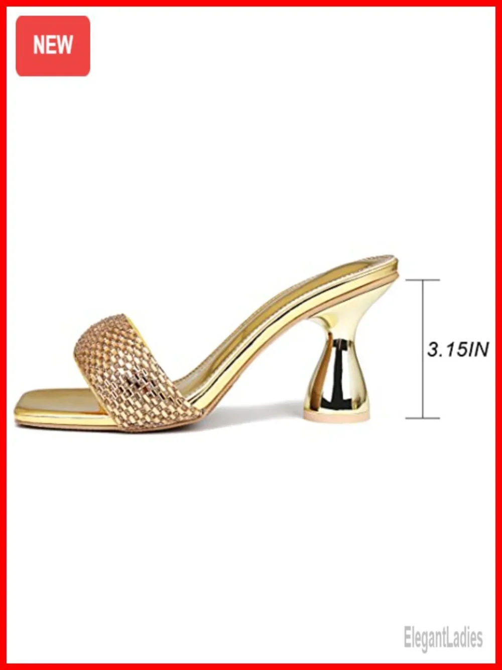 Rhinestone Square Open Toe Kitten Heel Mules Heeled Sandals